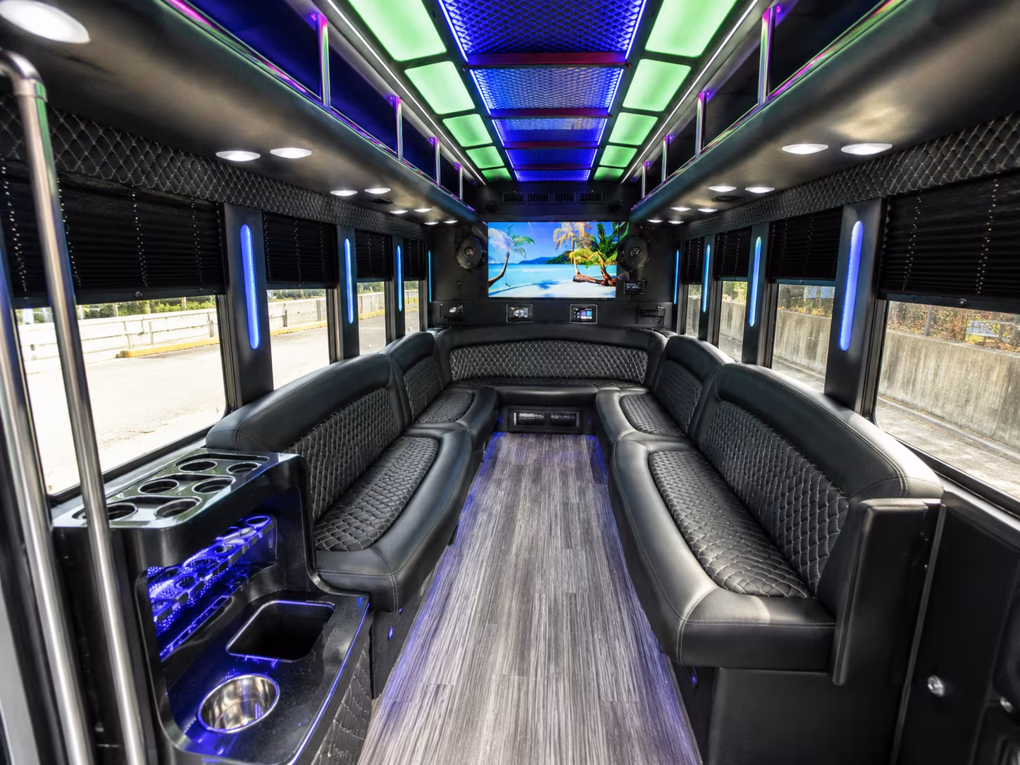 franklin 18 passenger party bus inside