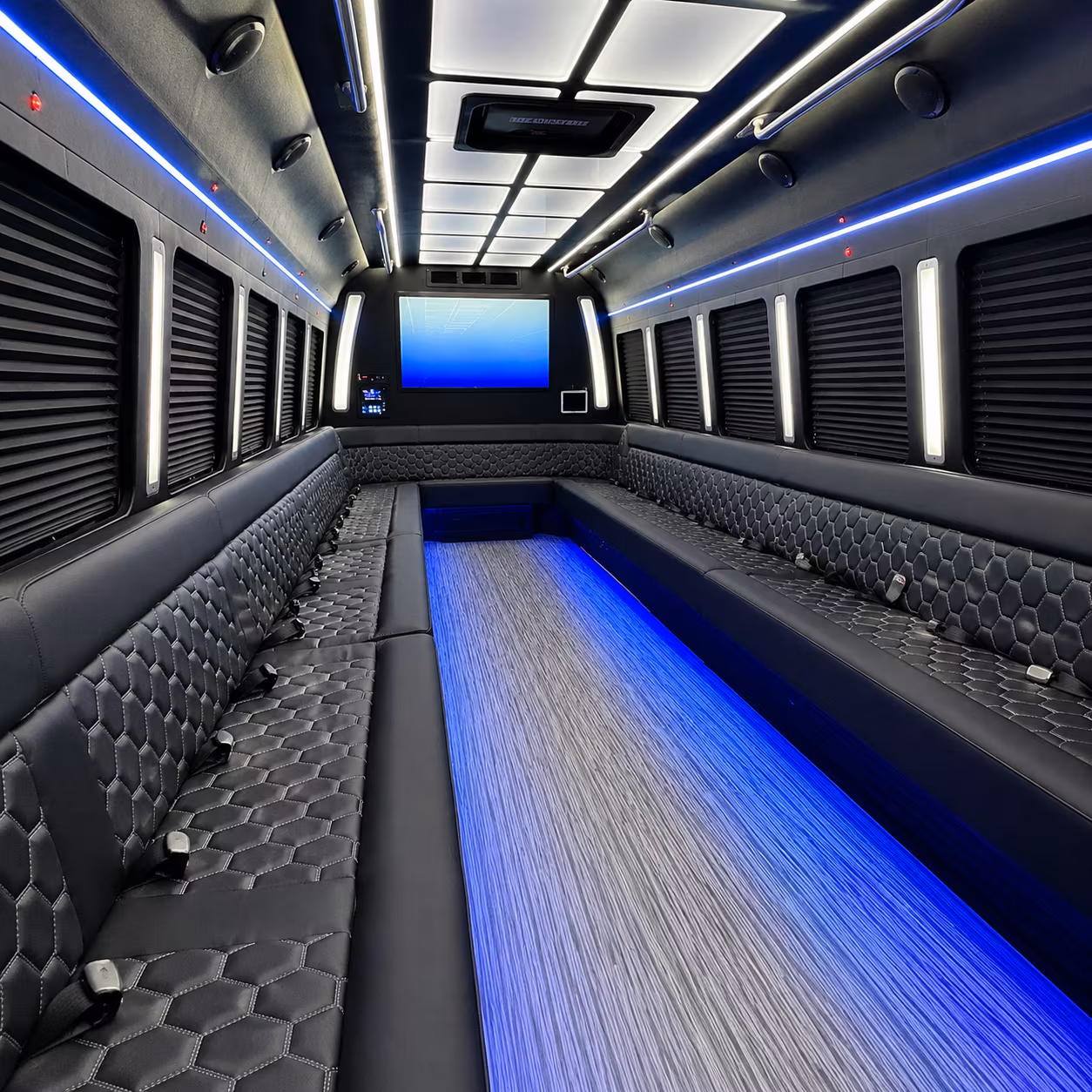 franklin 50 passenger party bus inside